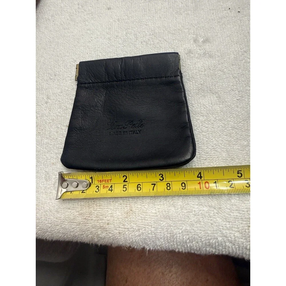 Vera Pelle Made In Italy Coin Purse Black Leather Brass Hinges 4 X3”